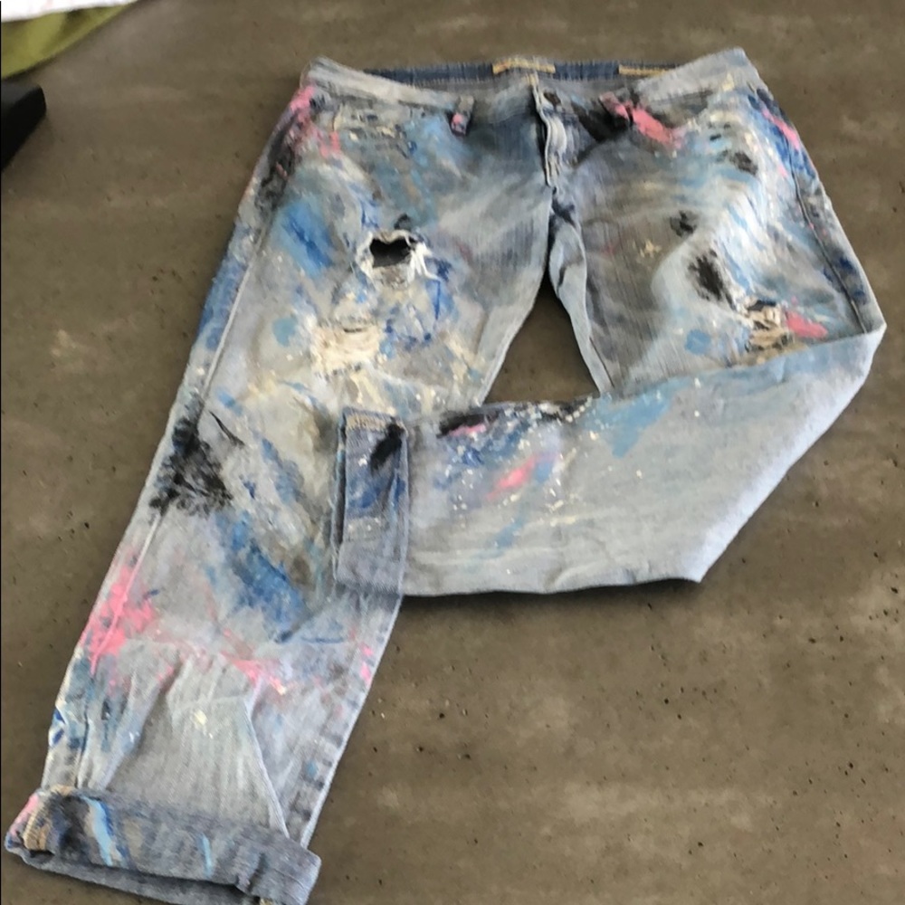 Unique Hand painted guess boyfriend jeans size 27 - Picture 6 of 10